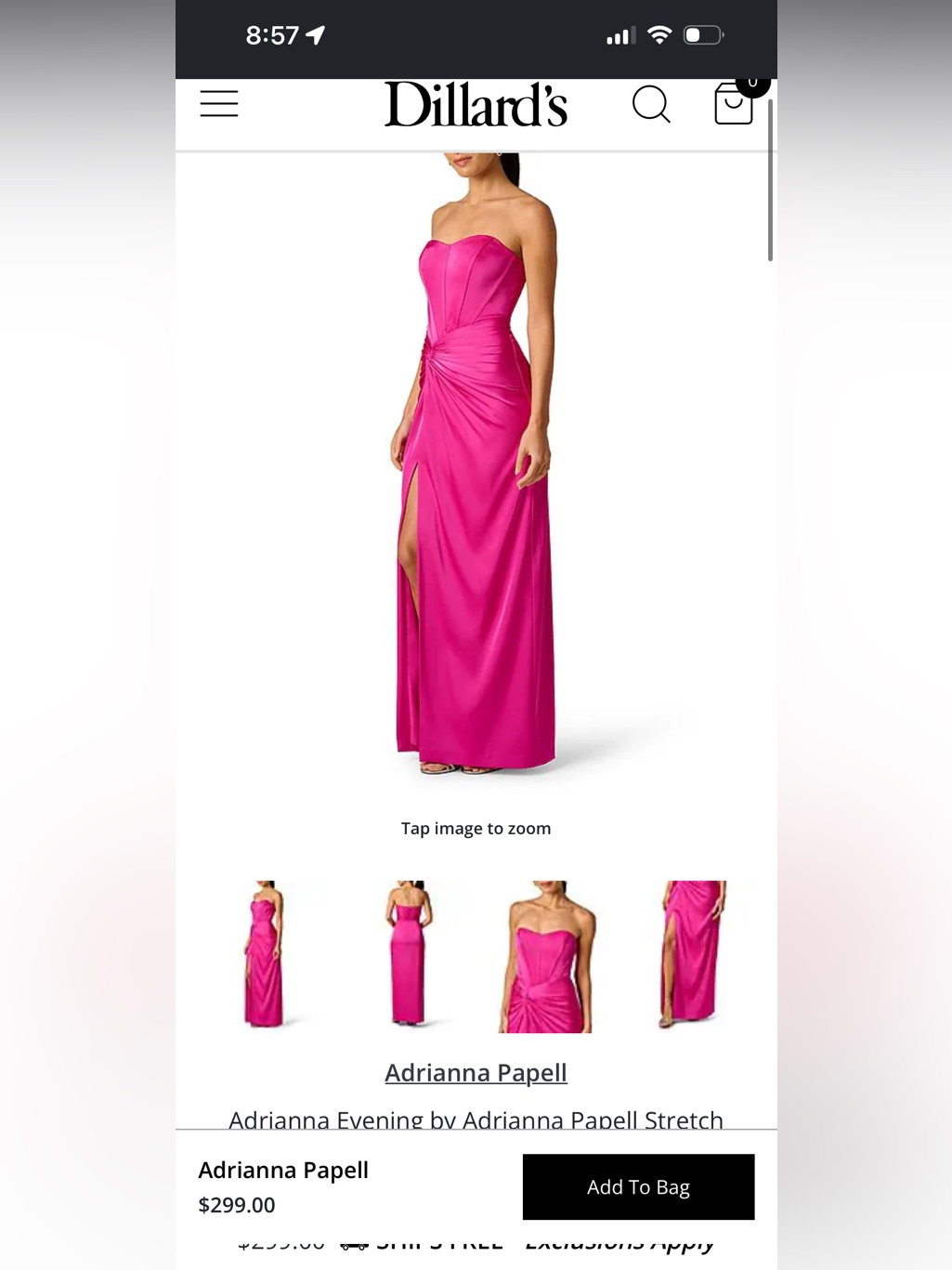 Strapless Ruched Side-Slit Evening Gown - Hot Pink